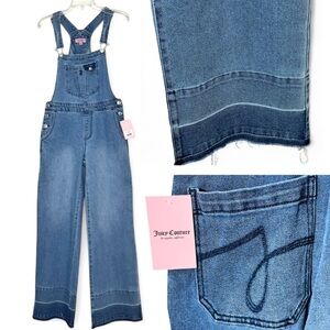 Juicy Couture XS Wide Leg Denim Overalls Casual Comfort Y2K Raw Hem NWT